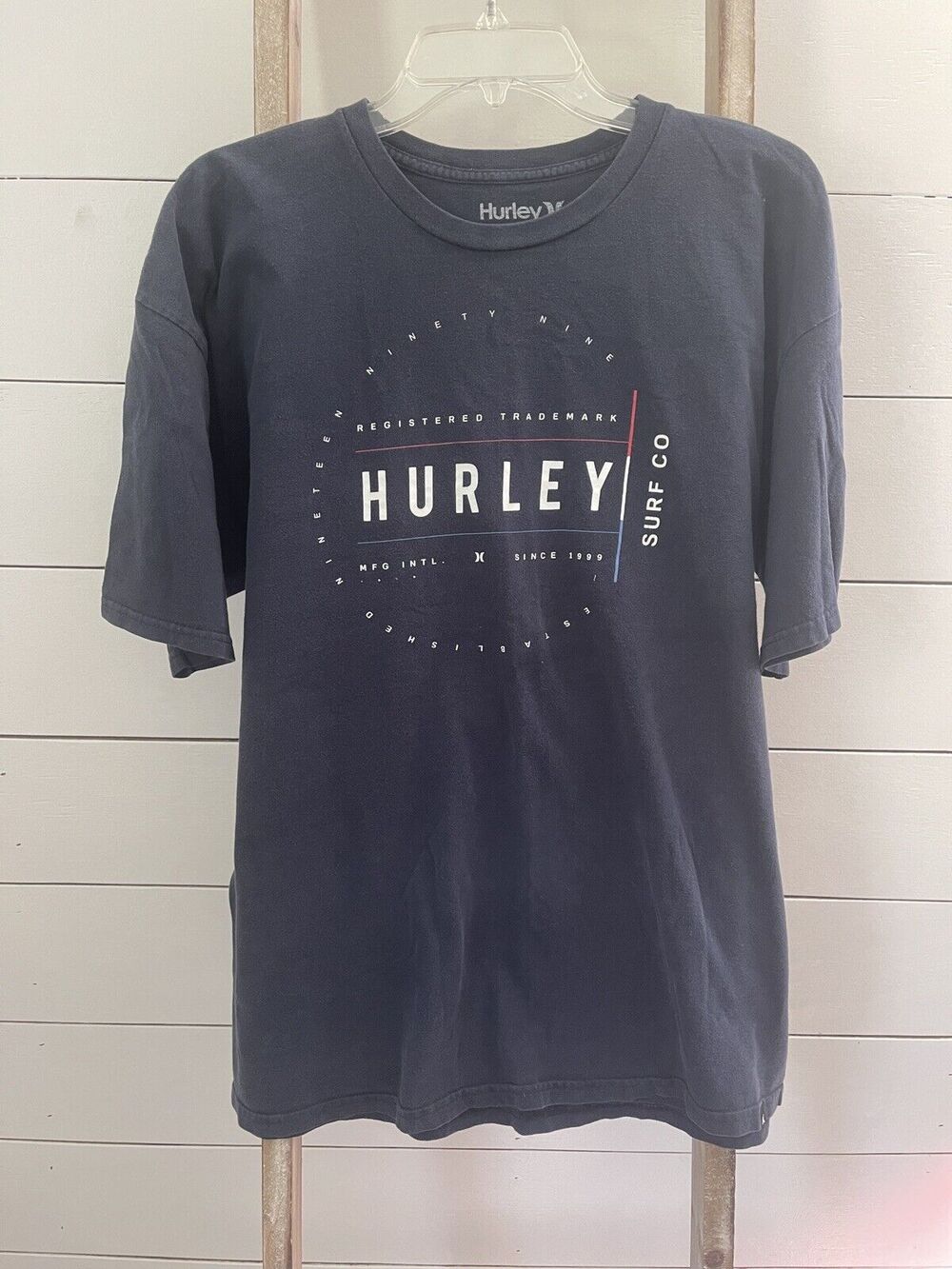 Hurley Surf Co Since 1999 Navy Blue T-Shirt Logo Graphic Red White Blue XL